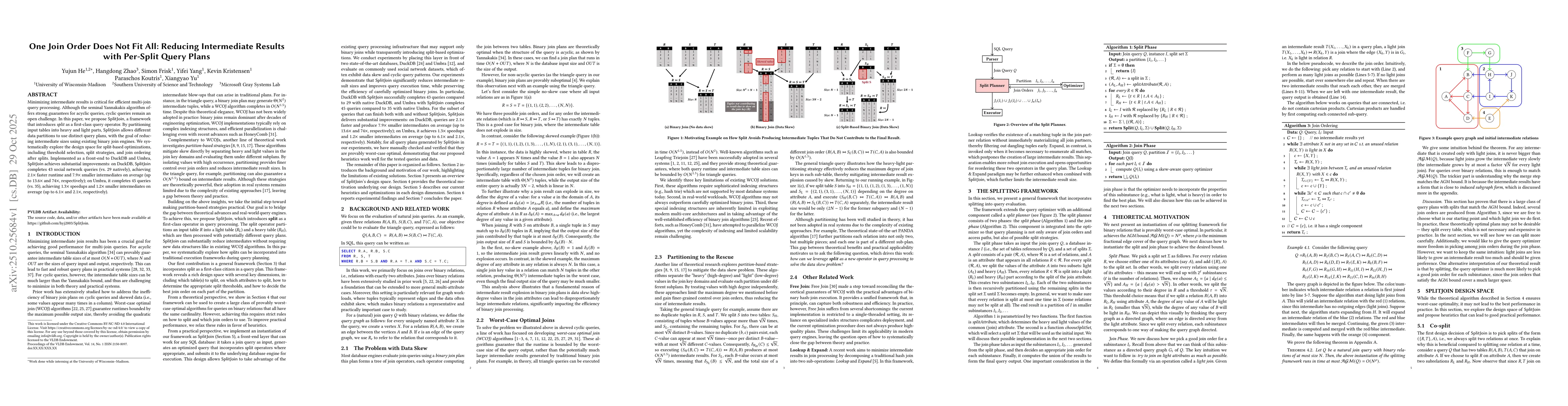 Thumbnail for One Join Order Does Not Fit All: Reducing Intermediate Results with
  Per-Split Query Plans