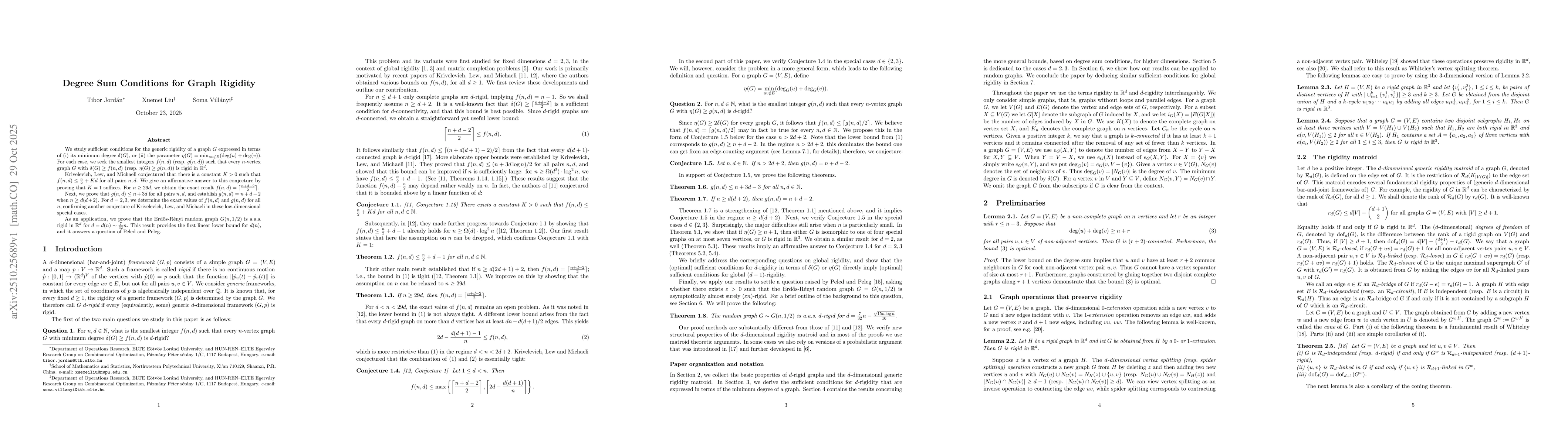 Thumbnail for Degree Sum Conditions for Graph Rigidity