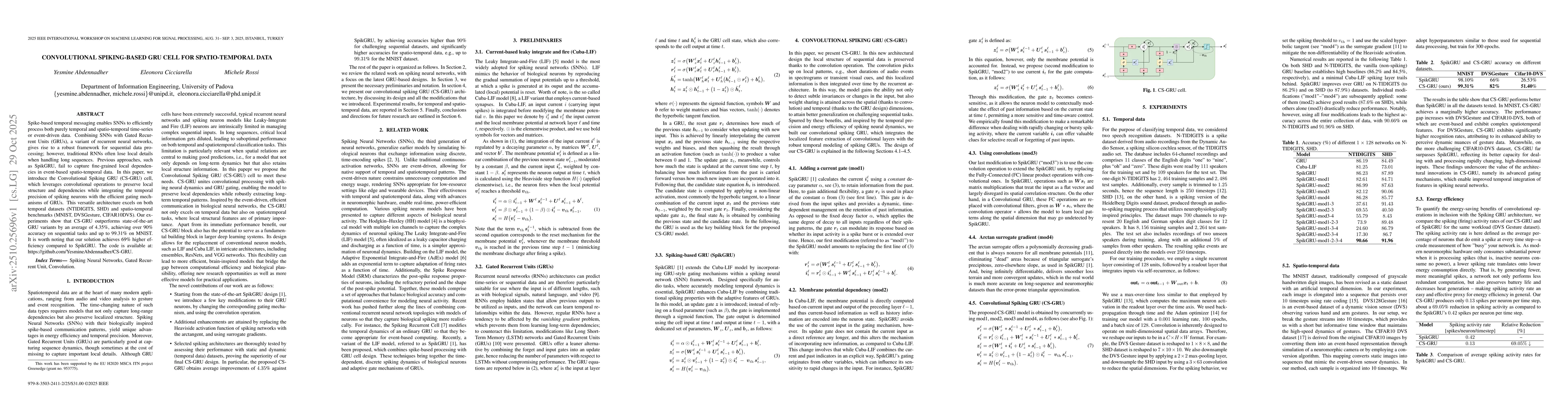 Thumbnail for Convolutional Spiking-based GRU Cell for Spatio-temporal Data