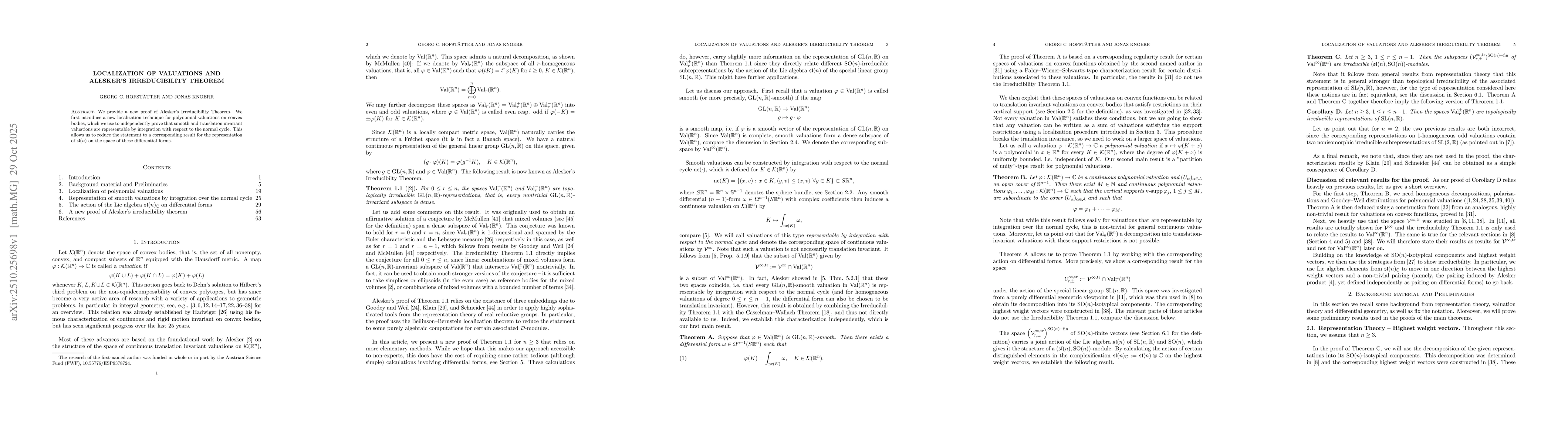 Thumbnail for Localization of valuations and Alesker's irreducibility theorem