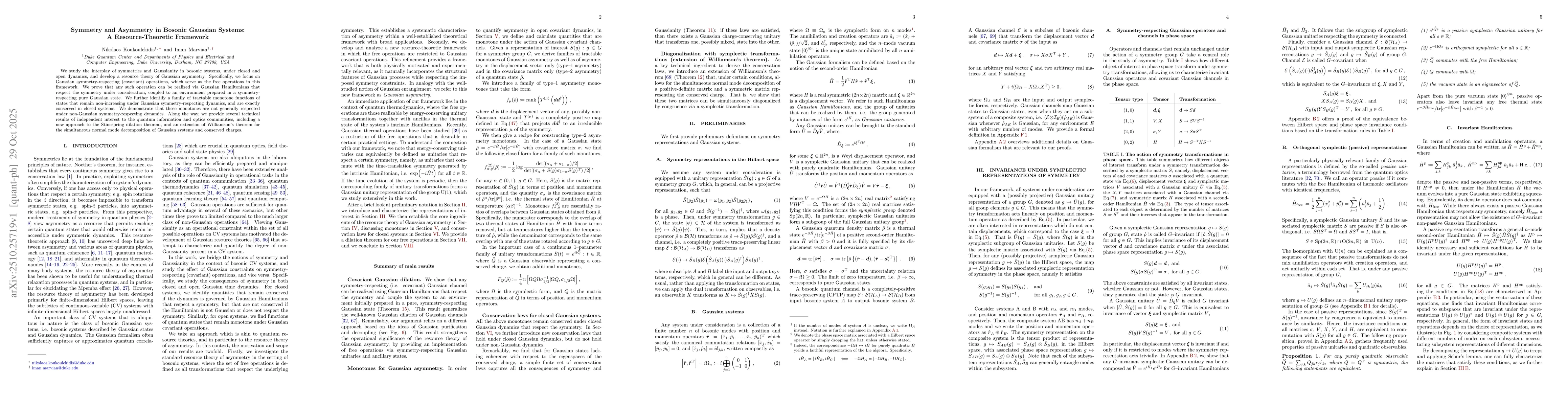Thumbnail for Symmetry and Asymmetry in Bosonic Gaussian Systems: A Resource-Theoretic
  Framework