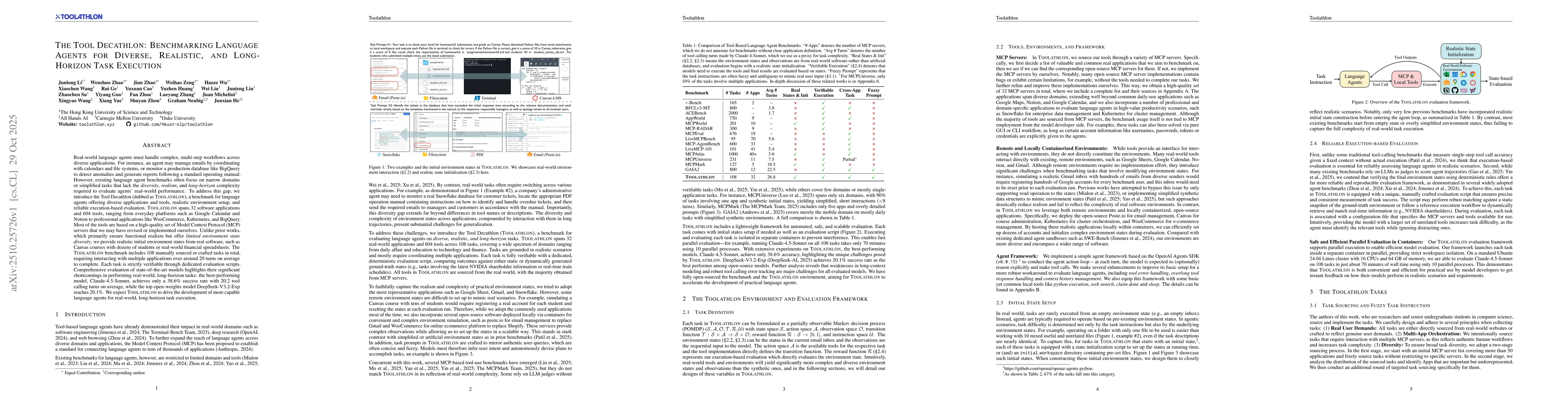 Thumbnail for The Tool Decathlon: Benchmarking Language Agents for Diverse, Realistic,
  and Long-Horizon Task Execution