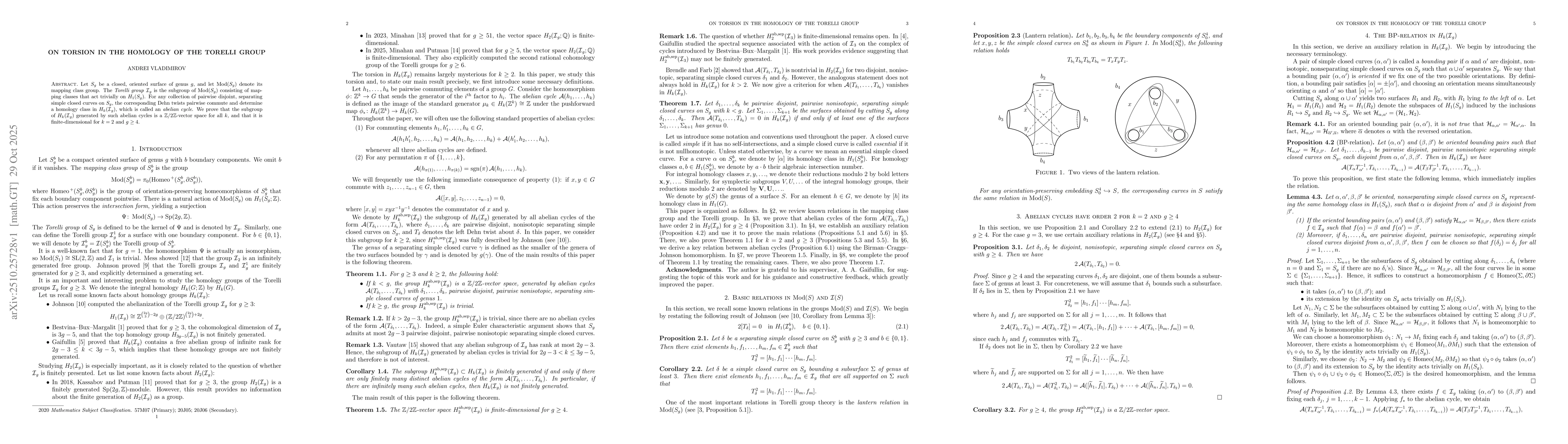 Thumbnail for On torsion in the homology of the Torelli group