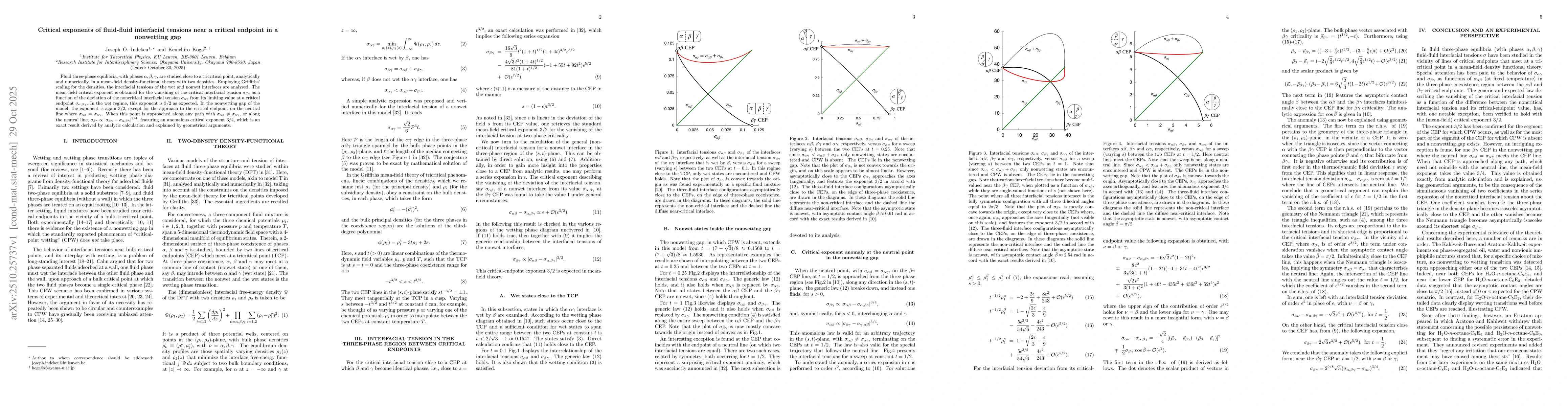 Thumbnail for Critical exponents of fluid-fluid interfacial tensions near a critical
  endpoint in a nonwetting gap