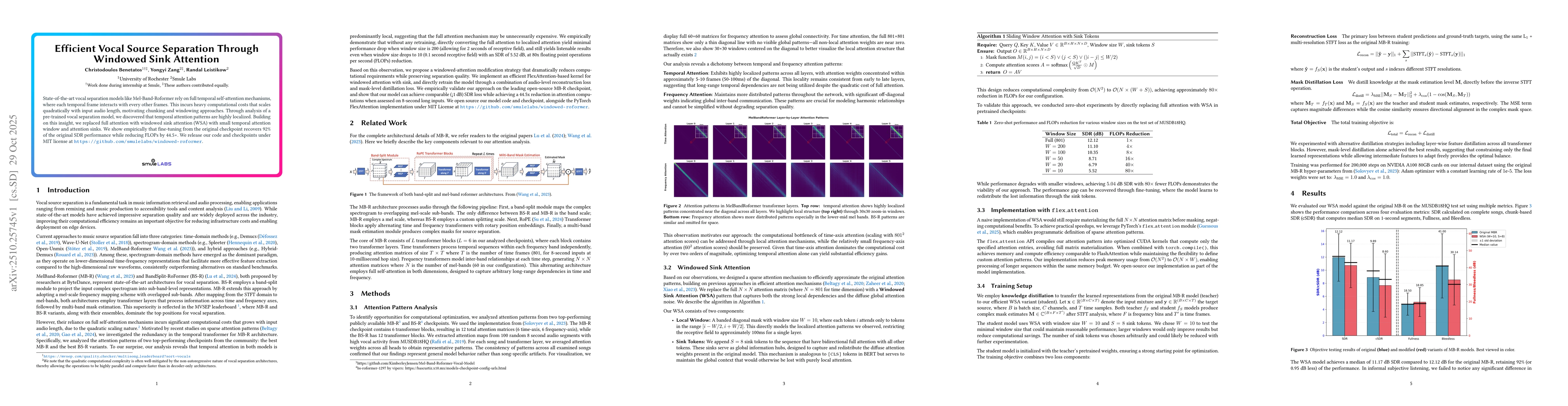 Thumbnail for Efficient Vocal Source Separation Through Windowed Sink Attention