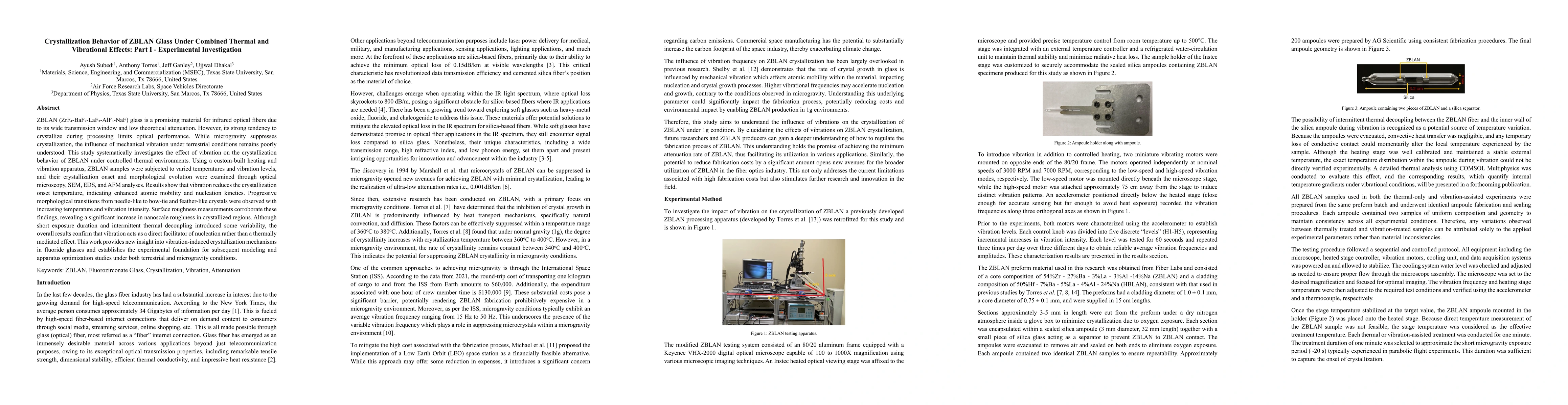 Thumbnail for Crystallization Behavior of ZBLAN Glass Under Combined Thermal and
  Vibrational Effects: Part I -- Experimental Investigation