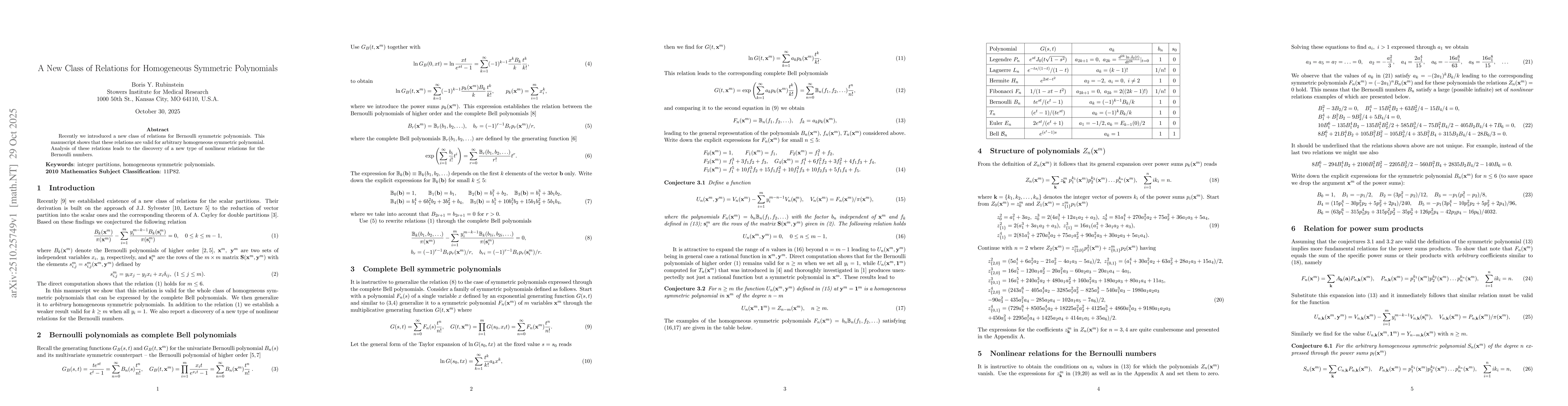 Thumbnail for A New Class of Relations for Homogeneous Symmetric Polynomials