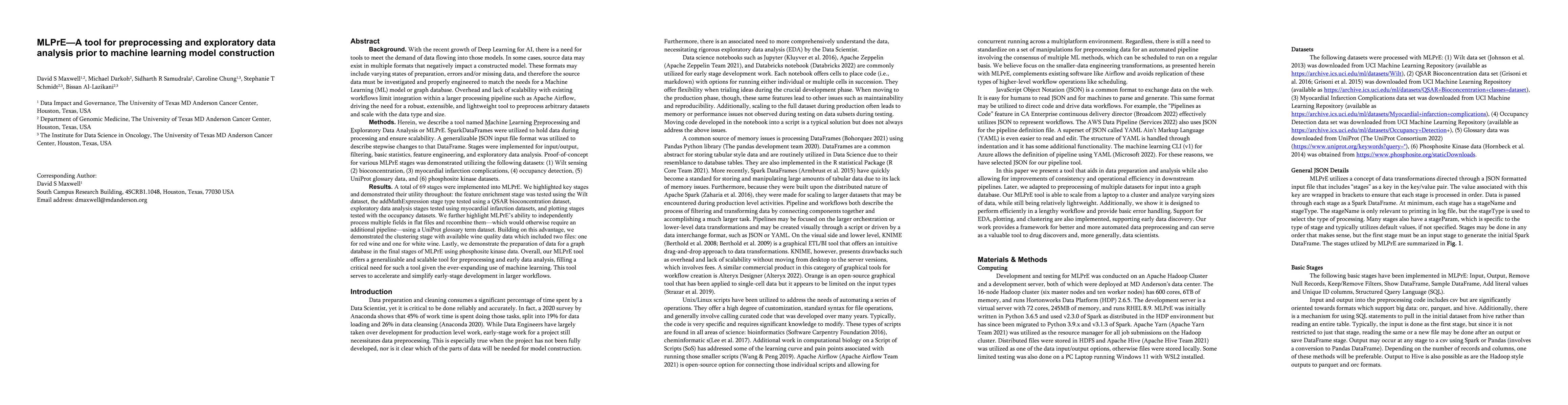 Thumbnail for MLPrE -- A tool for preprocessing and exploratory data analysis prior to
  machine learning model construction