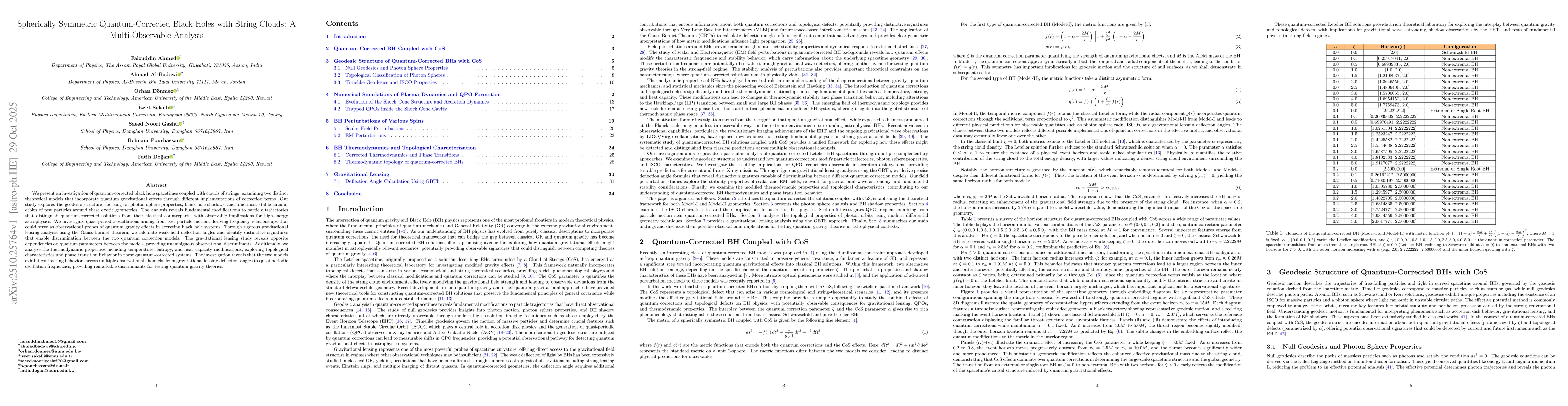 Thumbnail for Spherically Symmetric Quantum-Corrected Black Holes with String Clouds:
  A Multi-Observable Analysis
