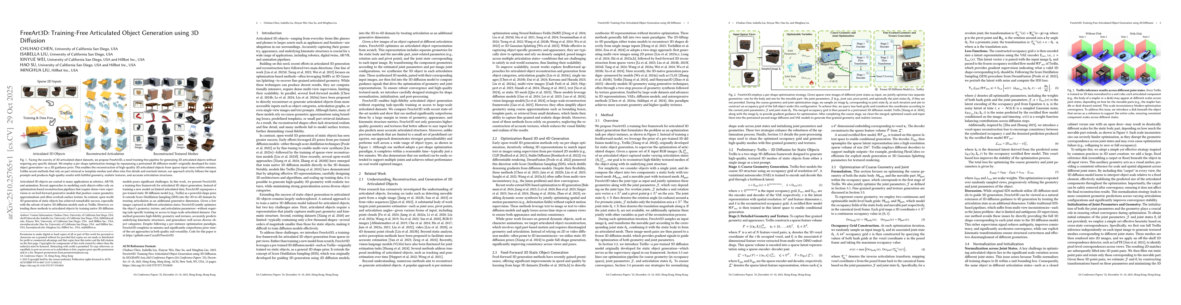 Thumbnail for FreeArt3D: Training-Free Articulated Object Generation using 3D
  Diffusion