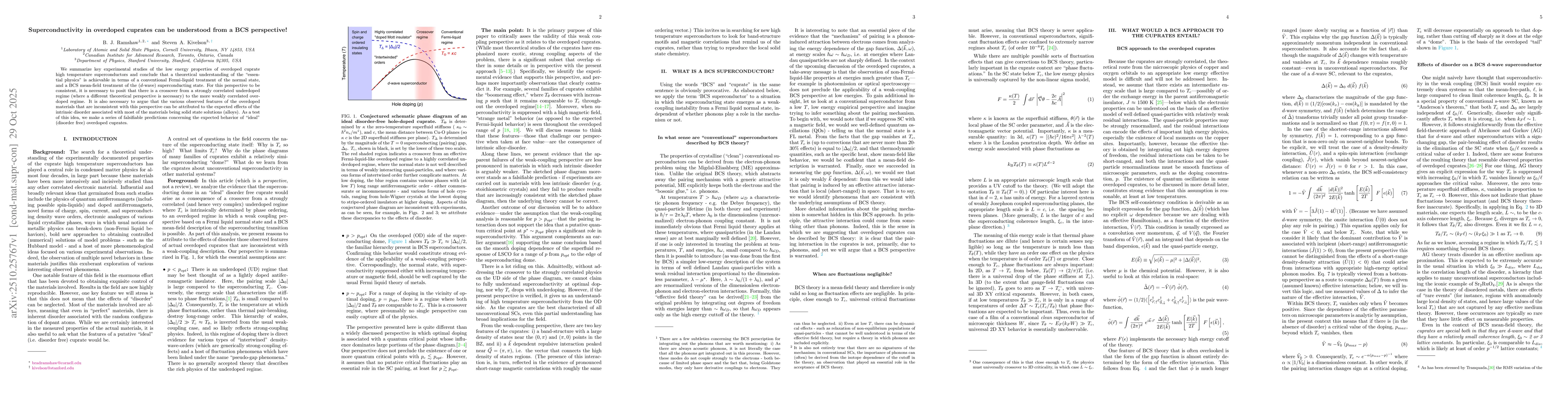 Thumbnail for Superconductivity in overdoped cuprates can be understood from a BCS
  perspective!