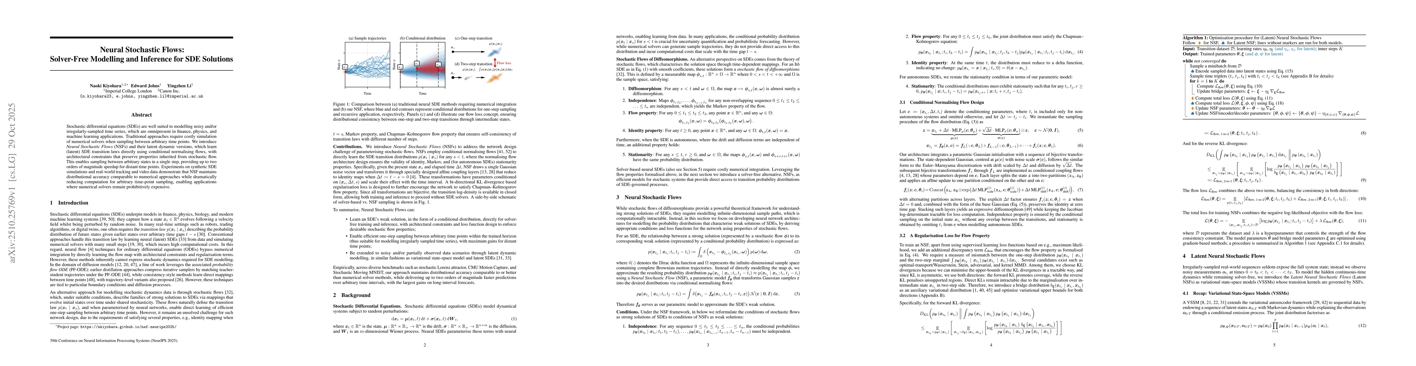 Thumbnail for Neural Stochastic Flows: Solver-Free Modelling and Inference for SDE
  Solutions