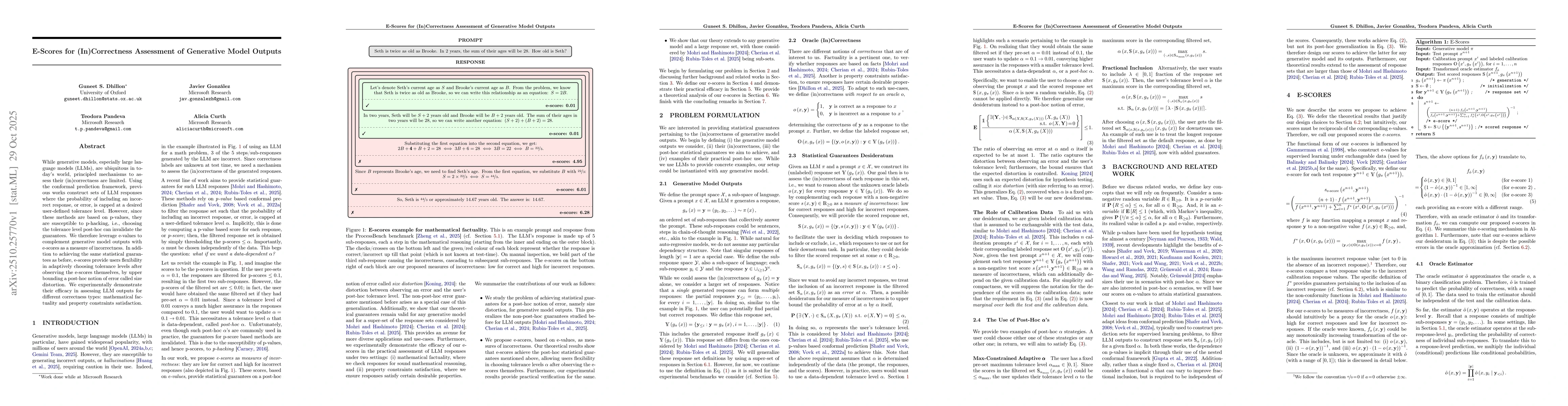 Thumbnail for E-Scores for (In)Correctness Assessment of Generative Model Outputs
