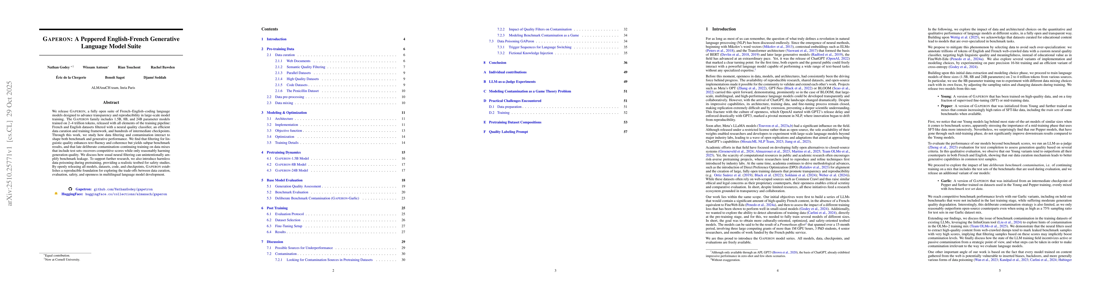 Thumbnail for Gaperon: A Peppered English-French Generative Language Model Suite