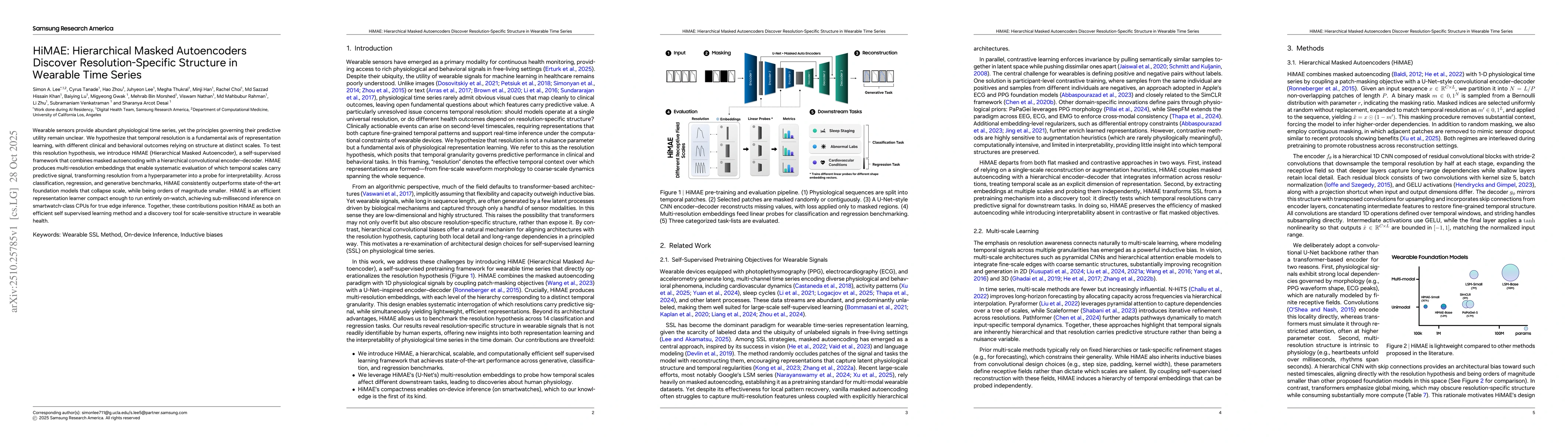 Thumbnail for HiMAE: Hierarchical Masked Autoencoders Discover Resolution-Specific
  Structure in Wearable Time Series
