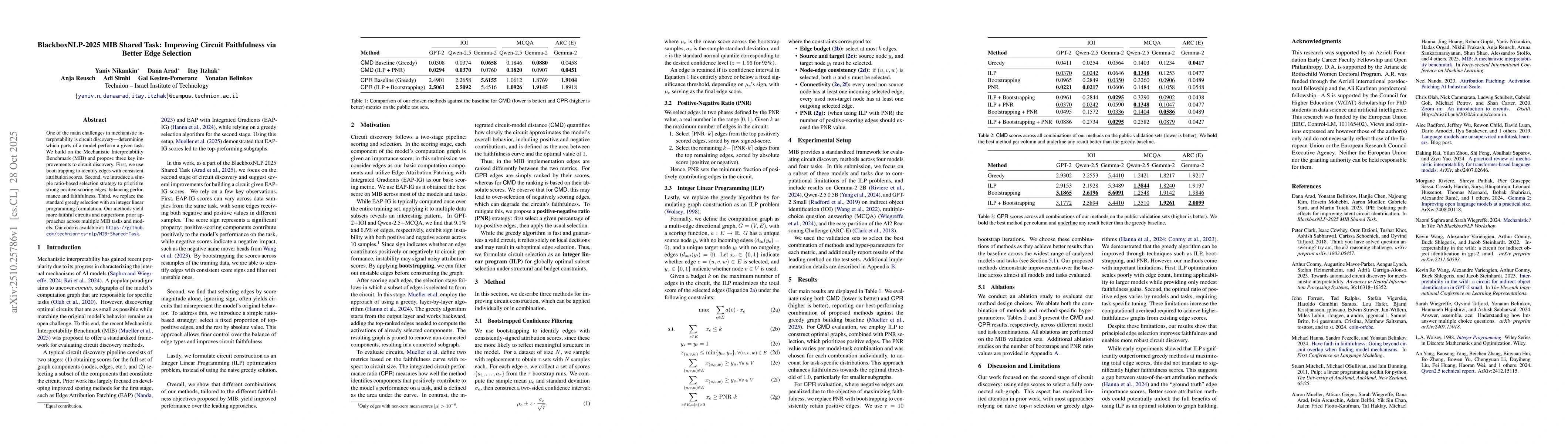 Thumbnail for BlackboxNLP-2025 MIB Shared Task: Improving Circuit Faithfulness via
  Better Edge Selection