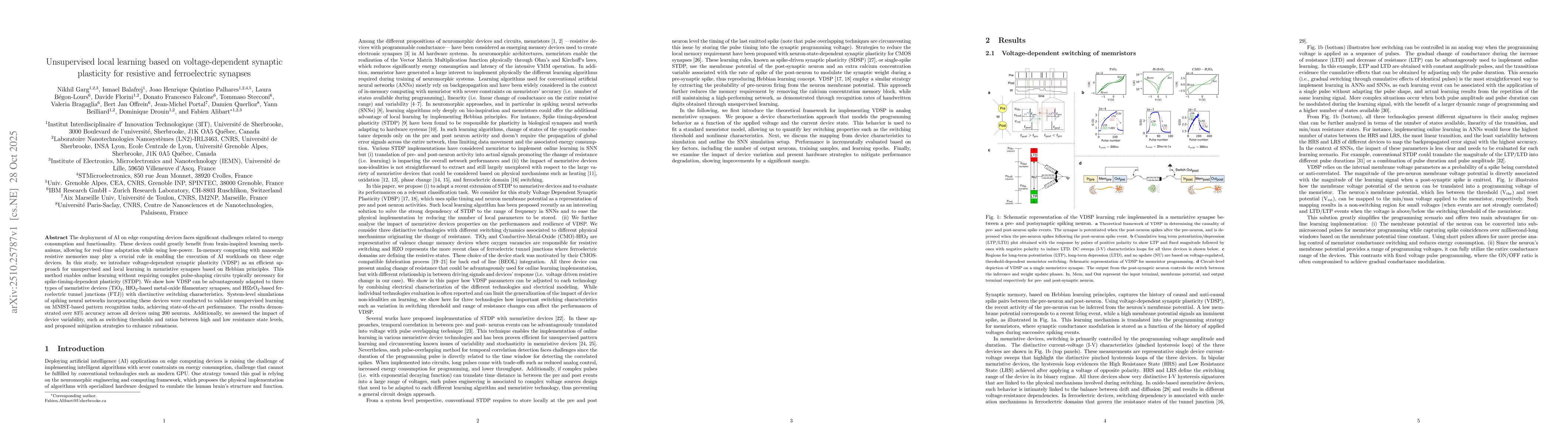 Thumbnail for Unsupervised local learning based on voltage-dependent synaptic
  plasticity for resistive and ferroelectric synapses