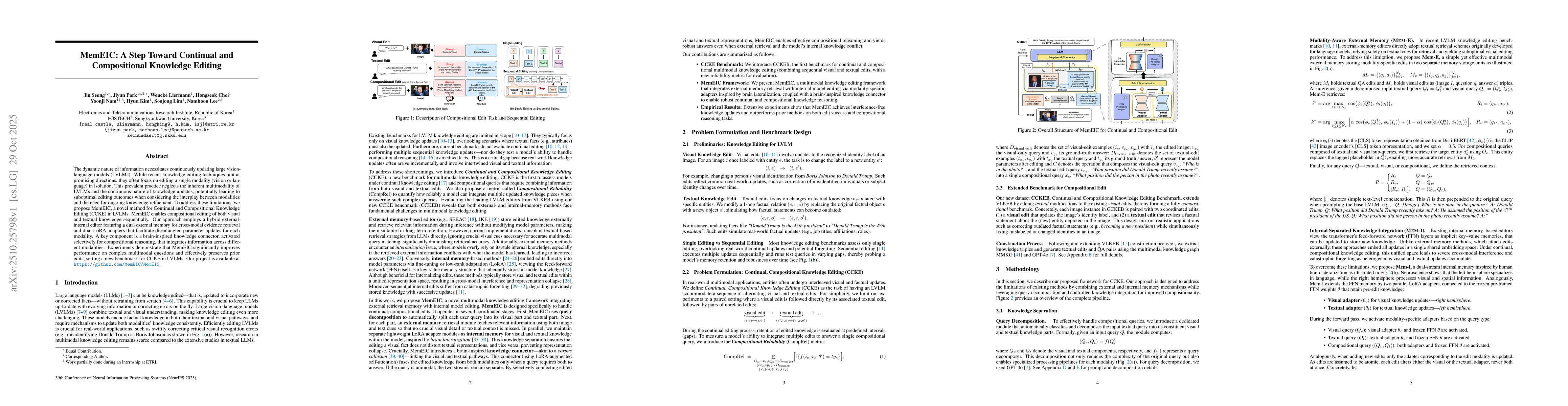 Thumbnail for MemEIC: A Step Toward Continual and Compositional Knowledge Editing