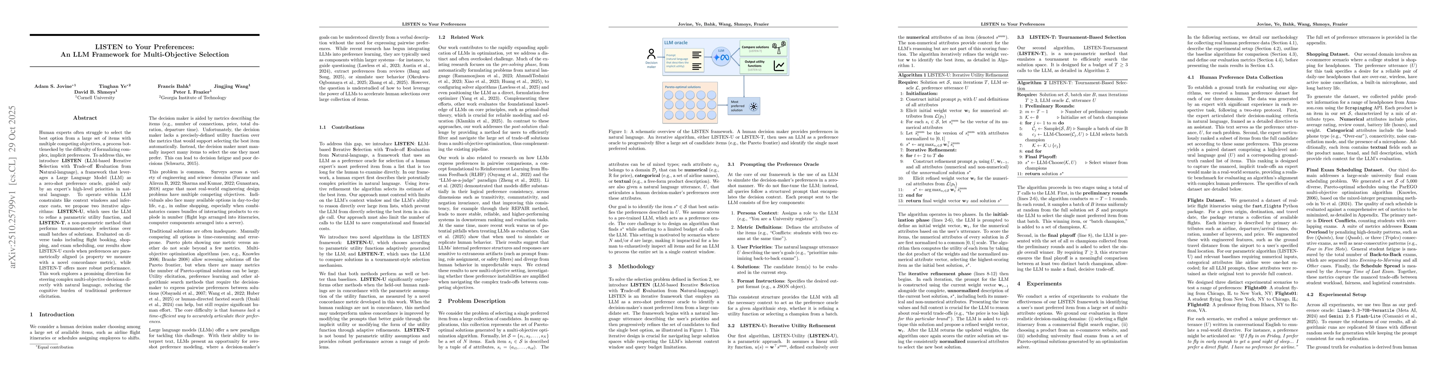 Thumbnail for LISTEN to Your Preferences: An LLM Framework for Multi-Objective
  Selection