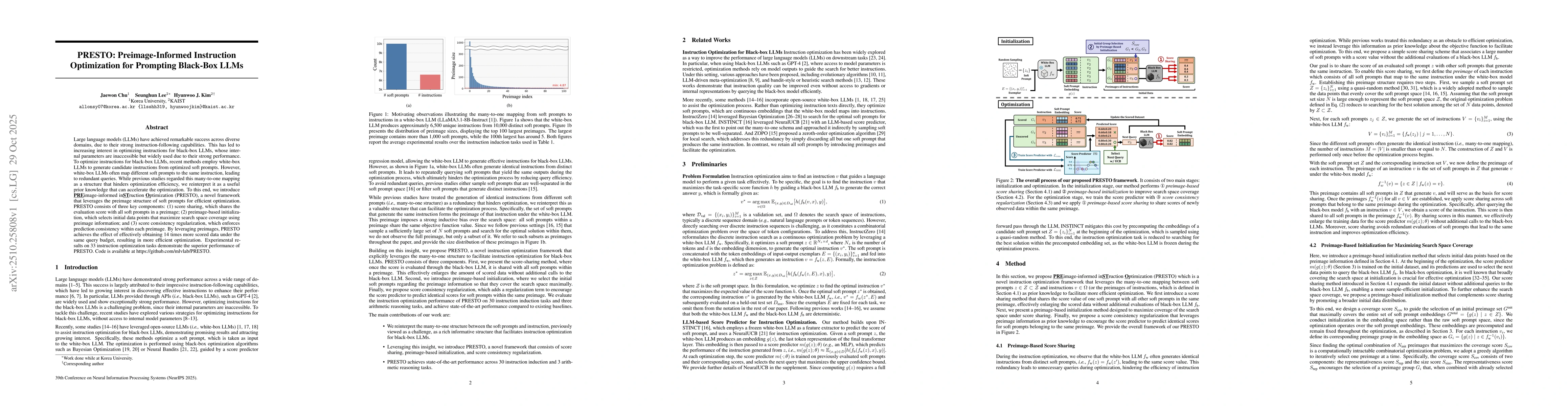 Thumbnail for PRESTO: Preimage-Informed Instruction Optimization for Prompting
  Black-Box LLMs