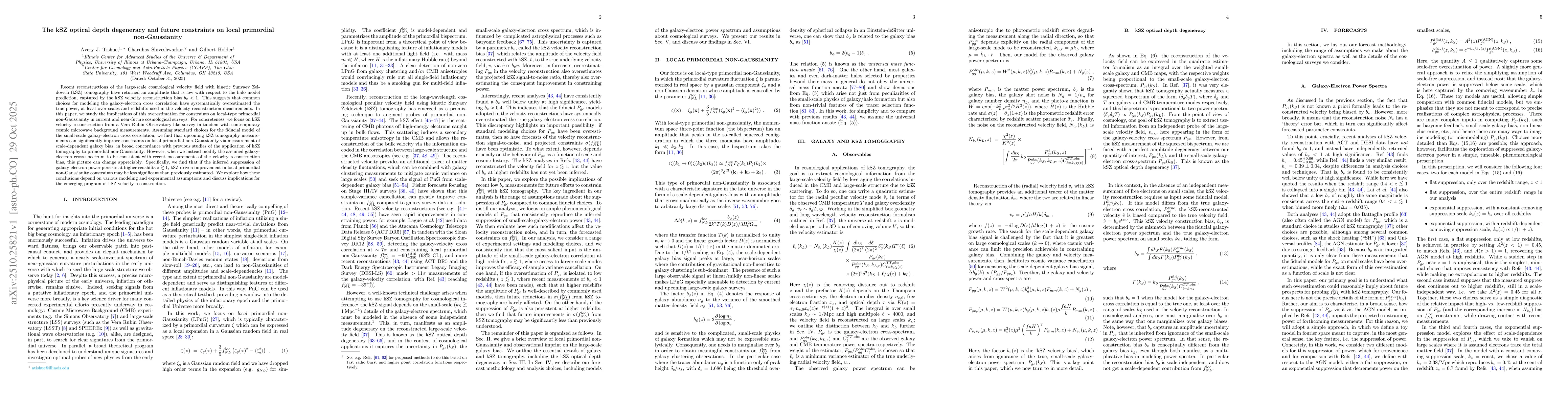 Thumbnail for The kSZ optical depth degeneracy and future constraints on local
  primordial non-Gaussianity