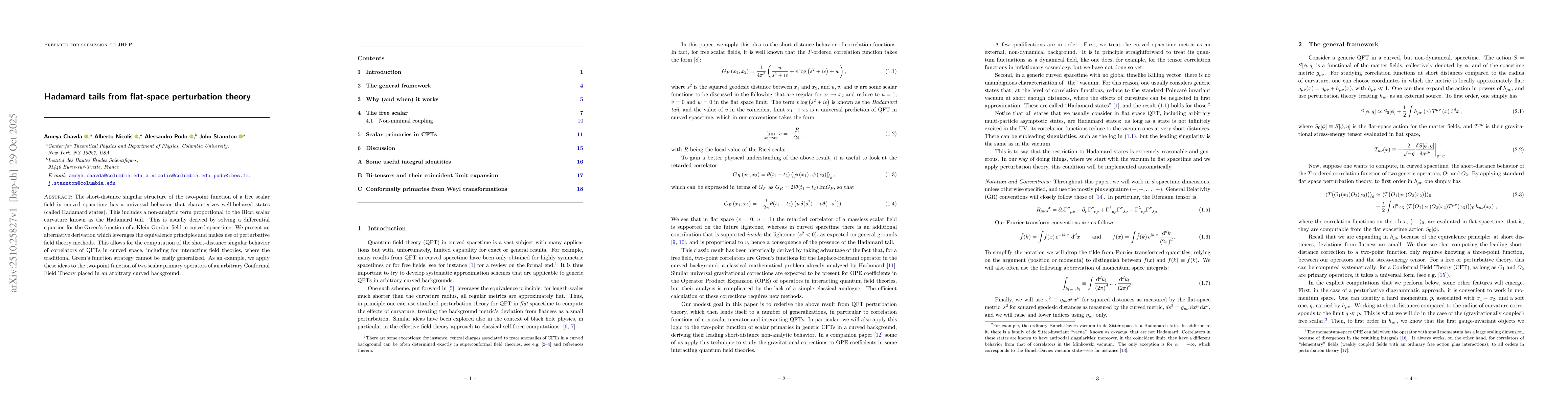 Thumbnail for Hadamard tails from flat-space perturbation theory