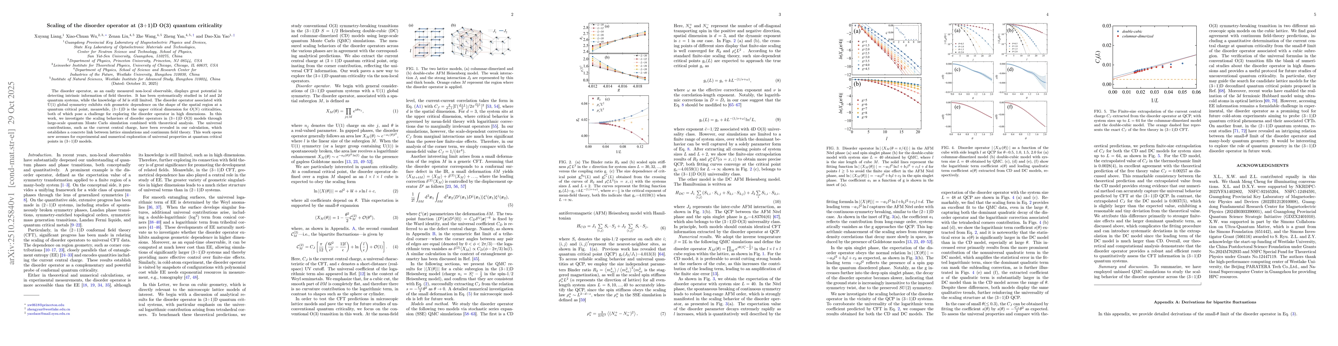 Thumbnail for Scaling of the disorder operator at (3+1)D O(3) quantum criticality