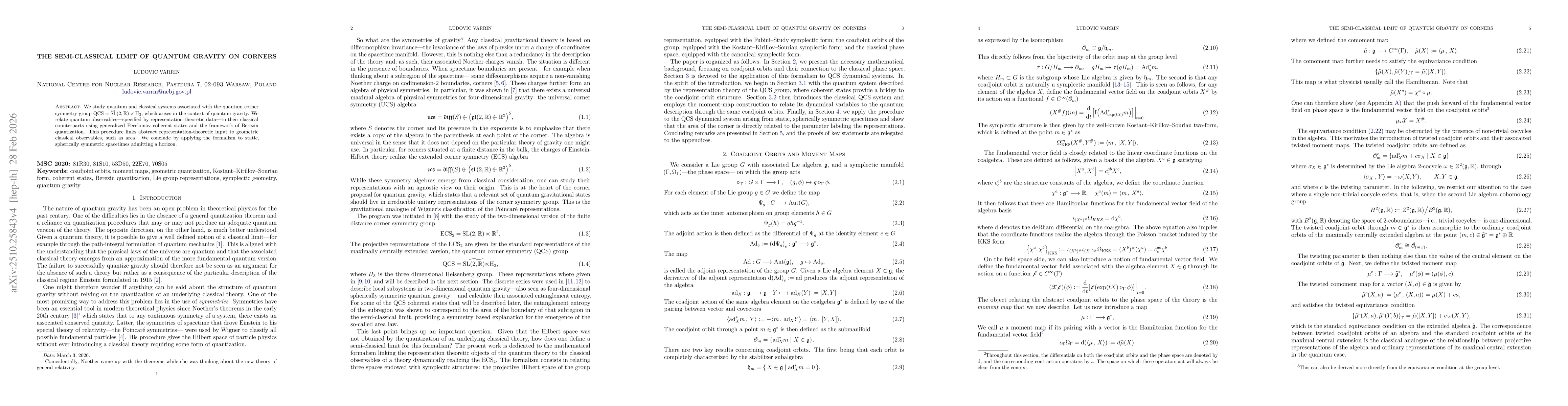 Thumbnail for The Semi-Classical Limit of Quantum Gravity on Corners