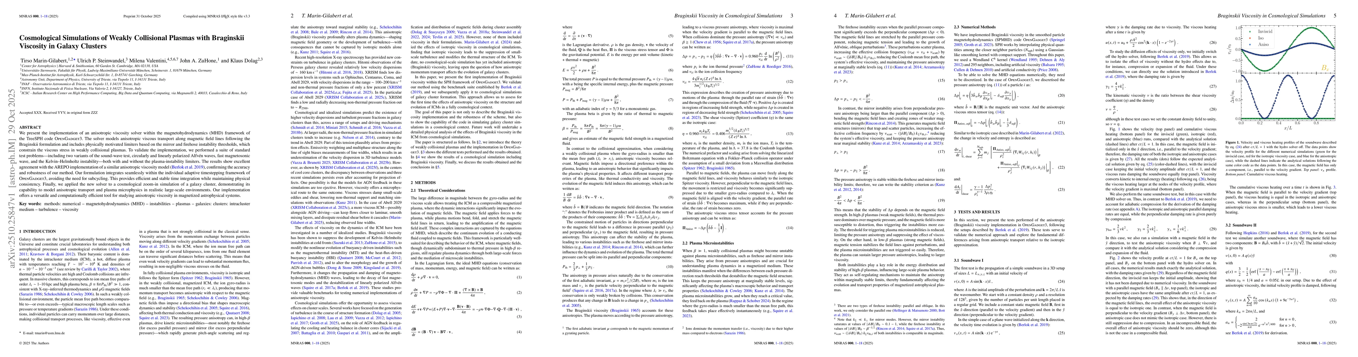 Thumbnail for Cosmological Simulations of Weakly Collisional Plasmas with Braginskii
  Viscosity in Galaxy Clusters