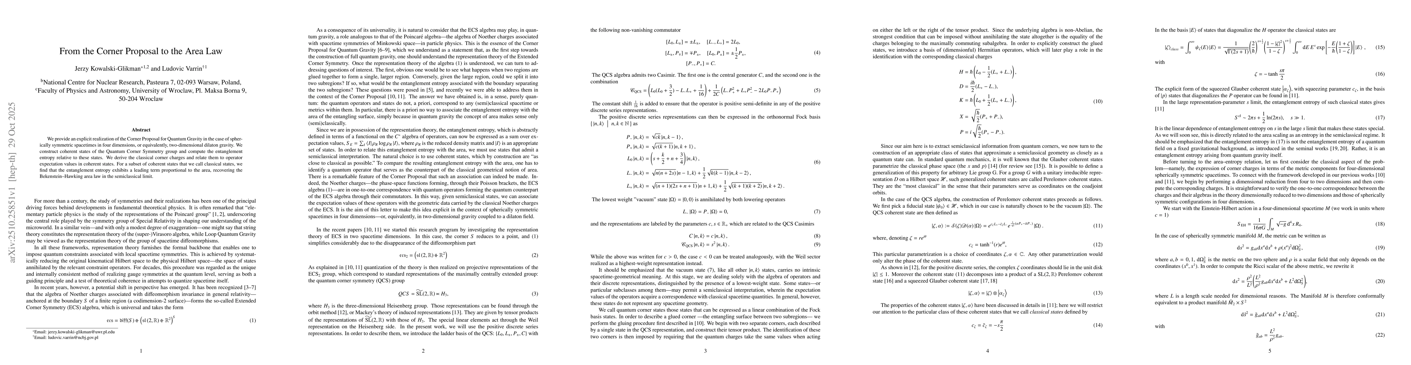 Thumbnail for From the Corner Proposal to the Area Law