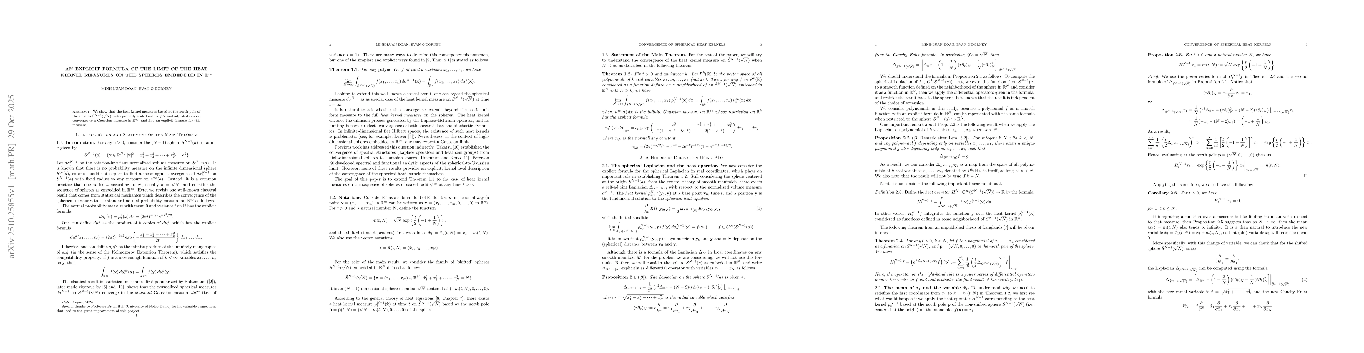 Thumbnail for An explicit formula of the limit of the heat kernel measures on the
  spheres embedded in $\R^\infty$
