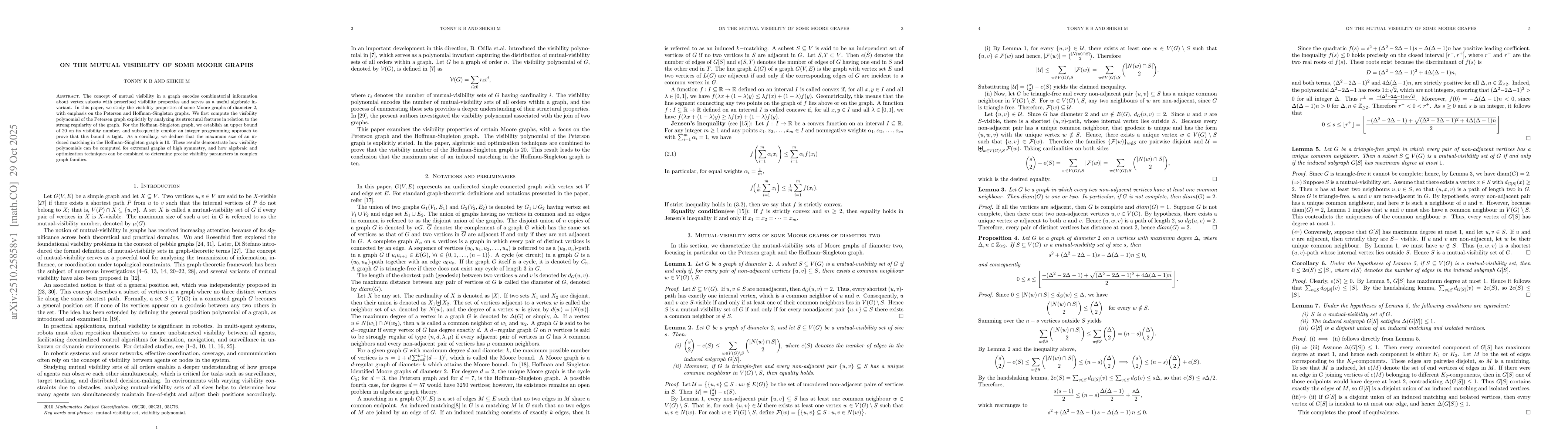 Thumbnail for On the Mutual Visibility of Some Moore Graphs