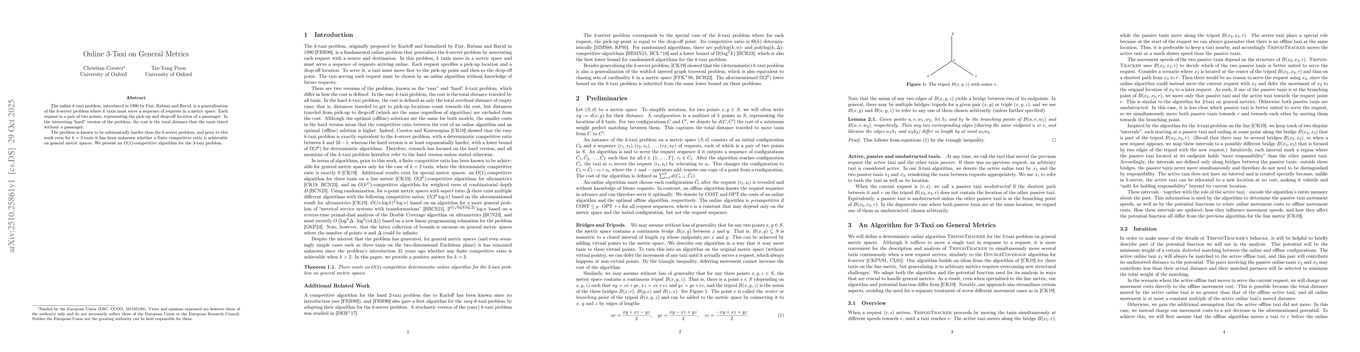 Thumbnail for Online 3-Taxi on General Metrics