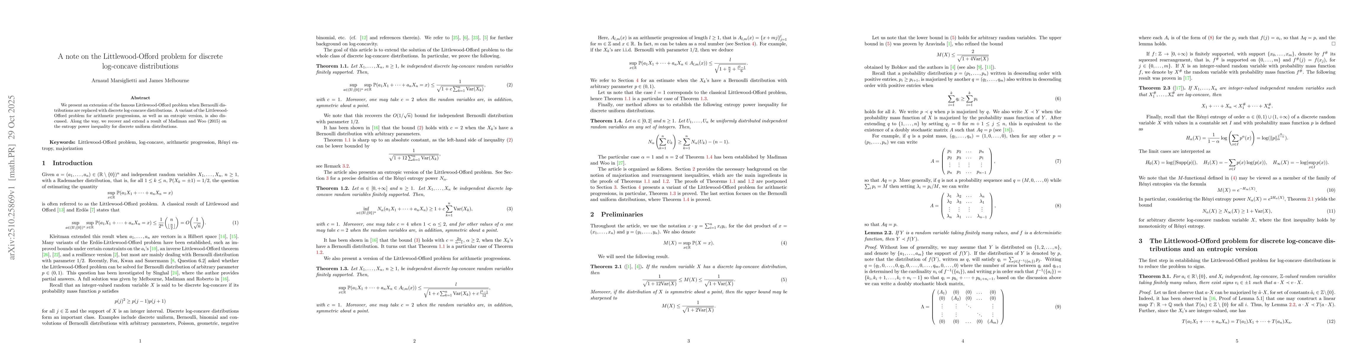 Thumbnail for A note on the Littlewood-Offord problem for discrete log-concave
  distributions