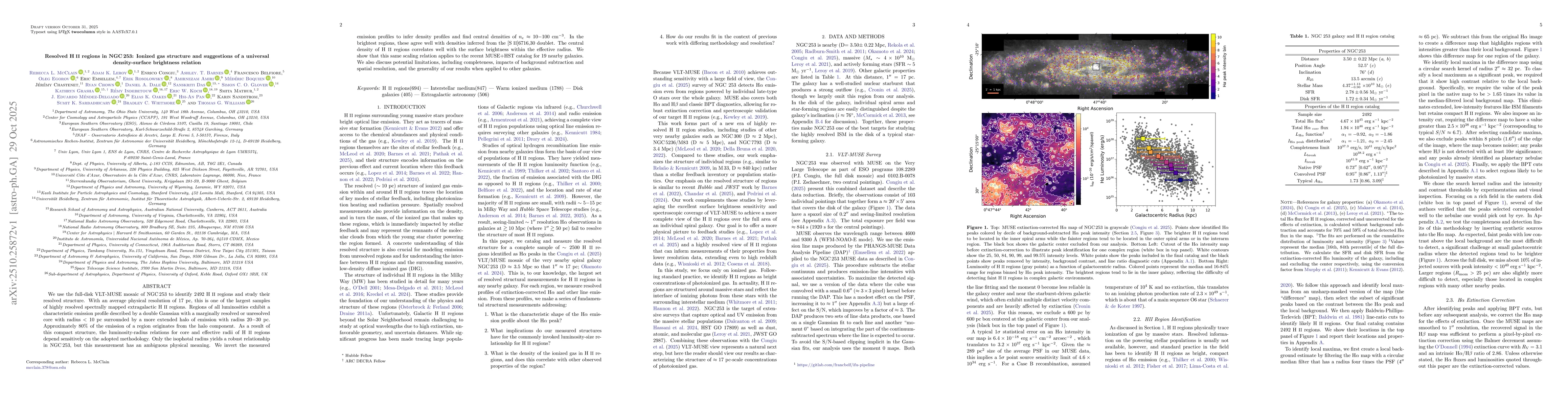 Thumbnail for Resolved HII regions in NGC 253: Ionized gas structure and suggestions
  of a universal density-surface brightness relation