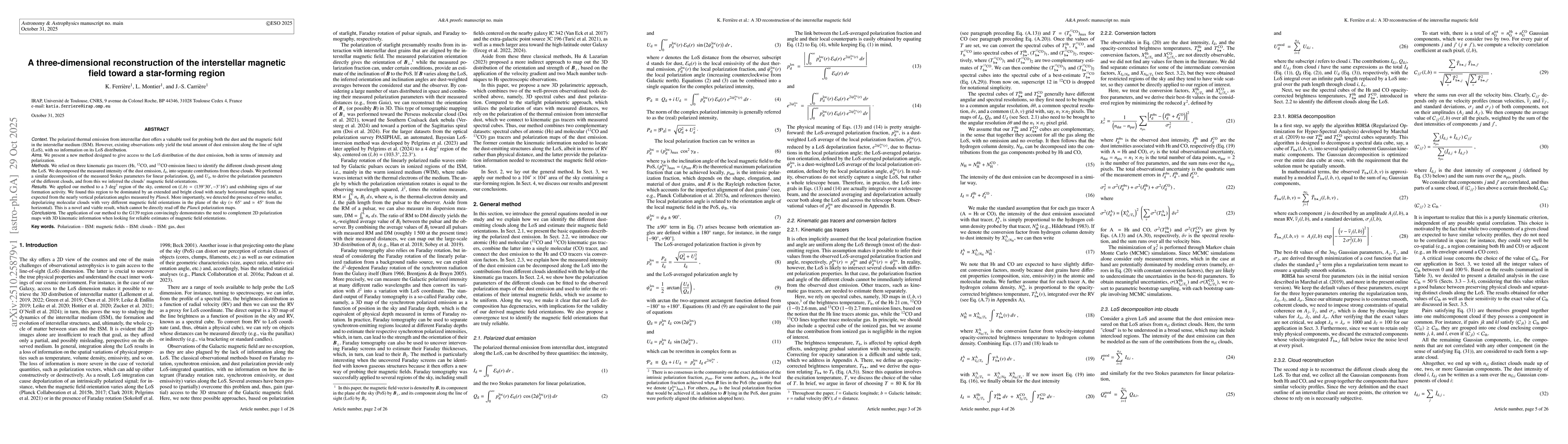 Thumbnail for A three-dimensional reconstruction of the interstellar magnetic field
  toward a star-forming region