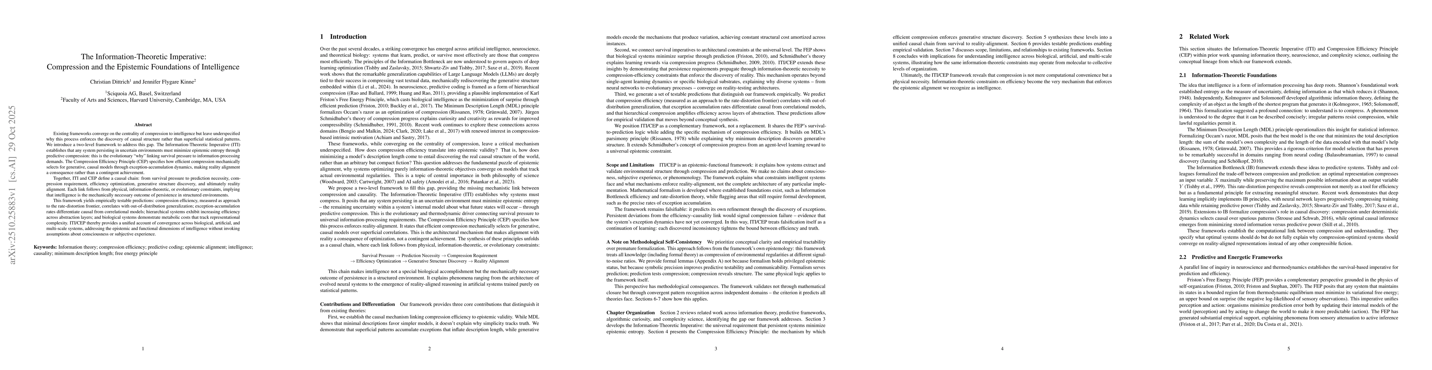Thumbnail for The Information-Theoretic Imperative: Compression and the Epistemic
  Foundations of Intelligence