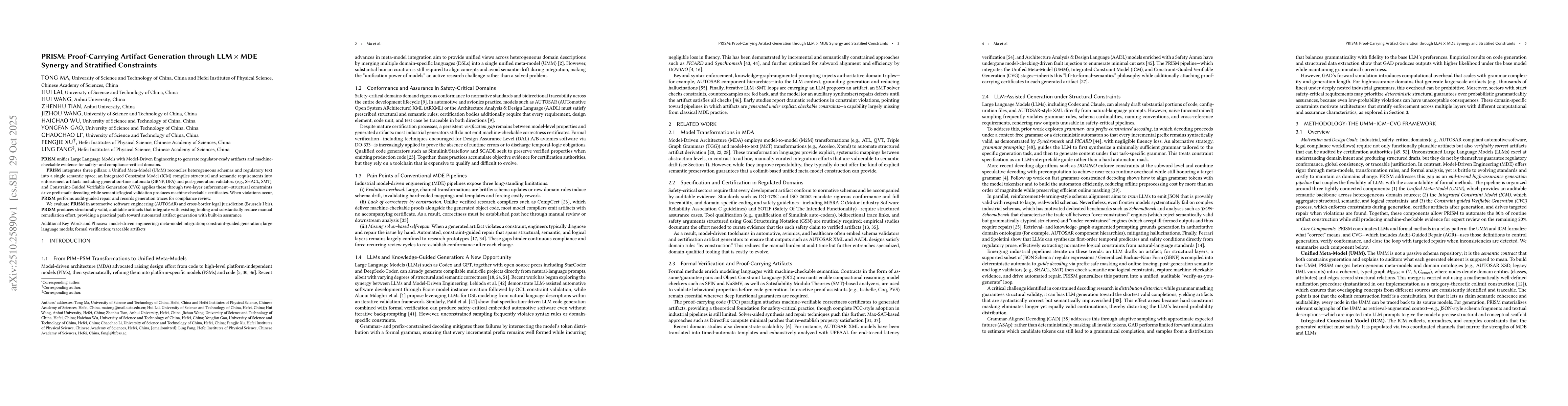 Thumbnail for PRISM: Proof-Carrying Artifact Generation through LLM x MDE Synergy and
  Stratified Constraints