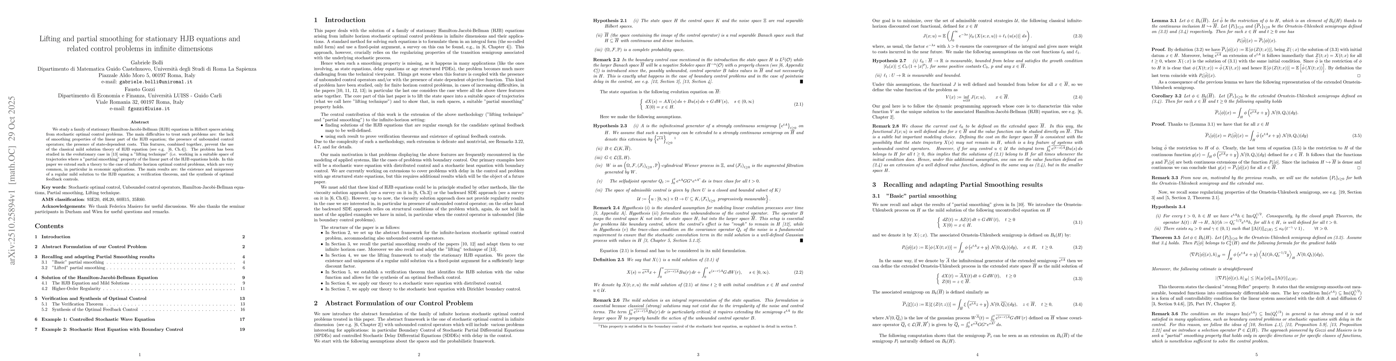 Thumbnail for Lifting and partial smoothing for stationary HJB equations and related
  control problems in infinite dimensions