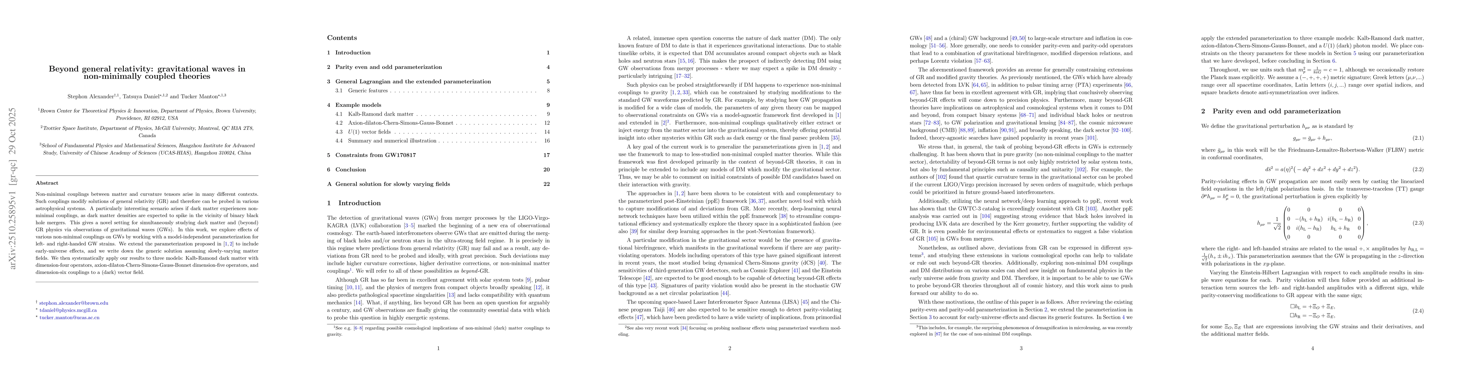 Thumbnail for Beyond general relativity: gravitational waves in non-minimally coupled
  theories