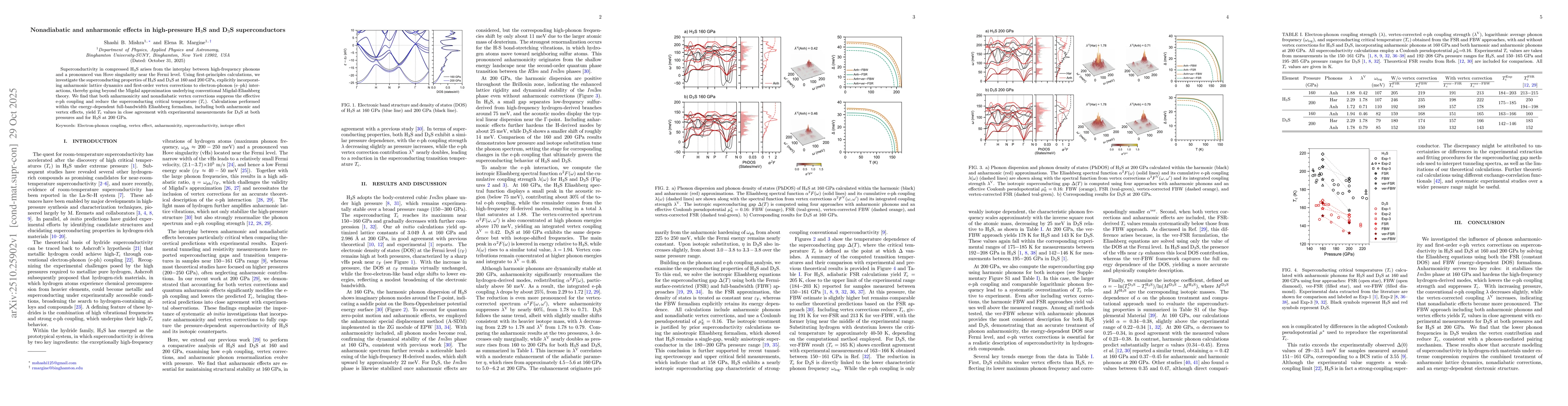 Thumbnail for Nonadiabatic and anharmonic effects in high-pressure H3S and D3S
  superconductors
