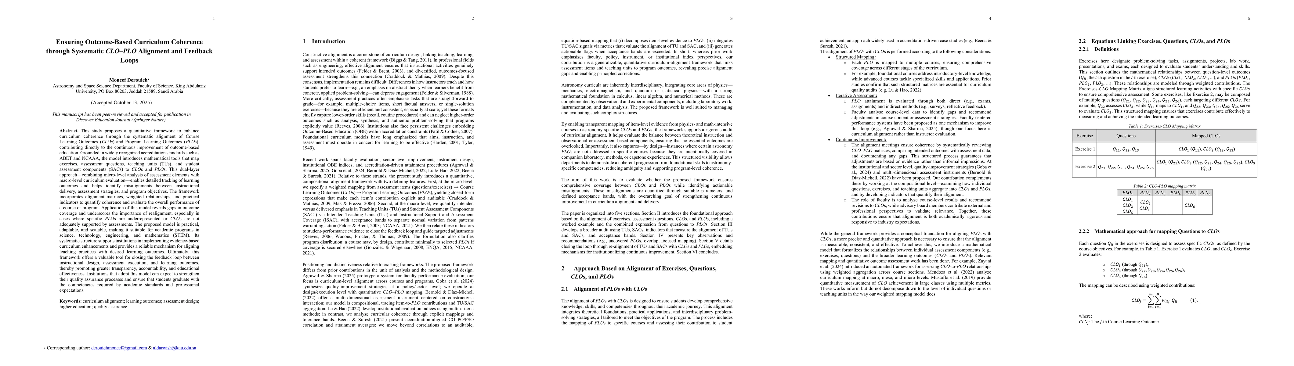 Thumbnail for Ensuring Outcome-Based Curriculum Coherence through Systematic CLO-PLO
  Alignment and Feedback Loops