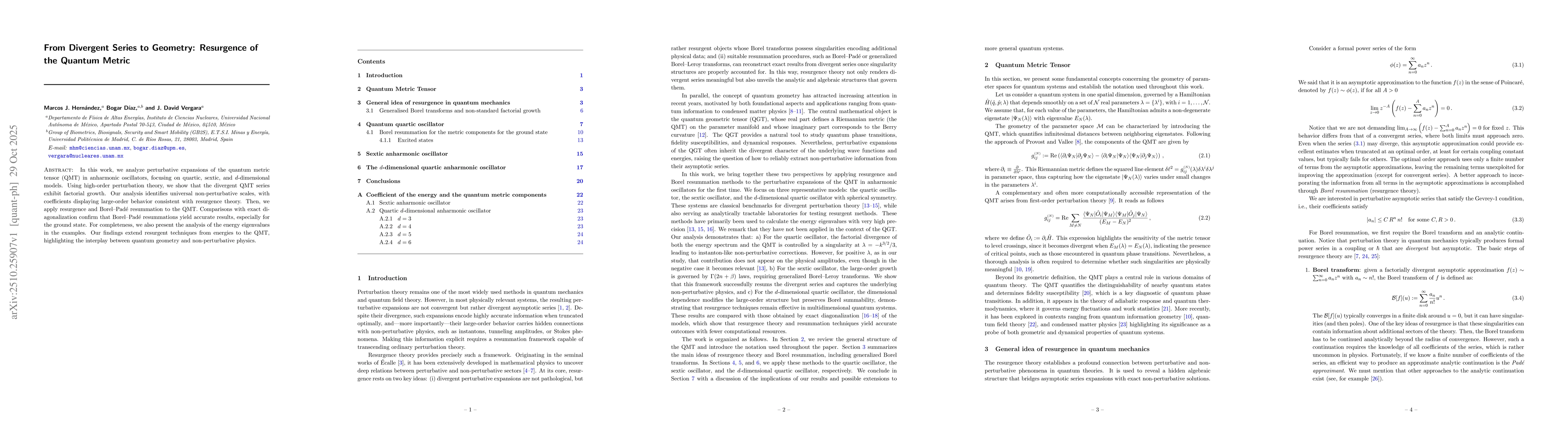 Thumbnail for From Divergent Series to Geometry: Resurgence of the Quantum Metric