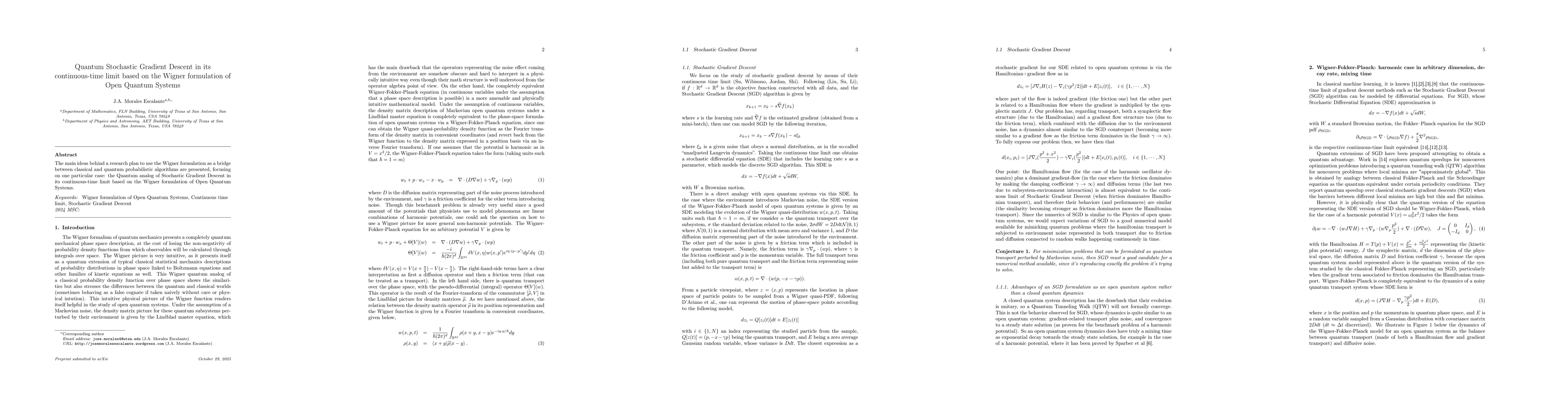 Thumbnail for Quantum Stochastic Gradient Descent in its continuous-time limit based
  on the Wigner formulation of Open Quantum Systems