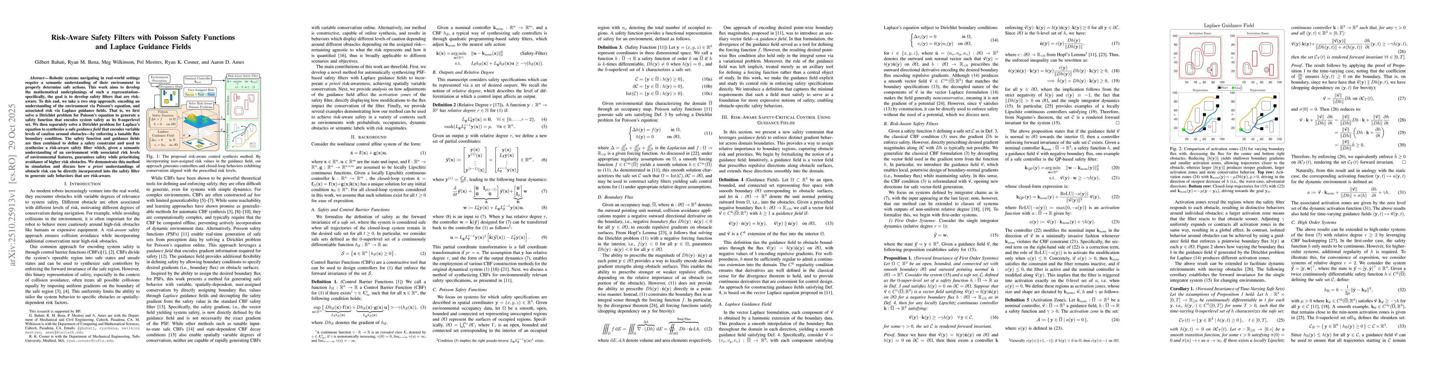 Thumbnail for Risk-Aware Safety Filters with Poisson Safety Functions and Laplace
  Guidance Fields