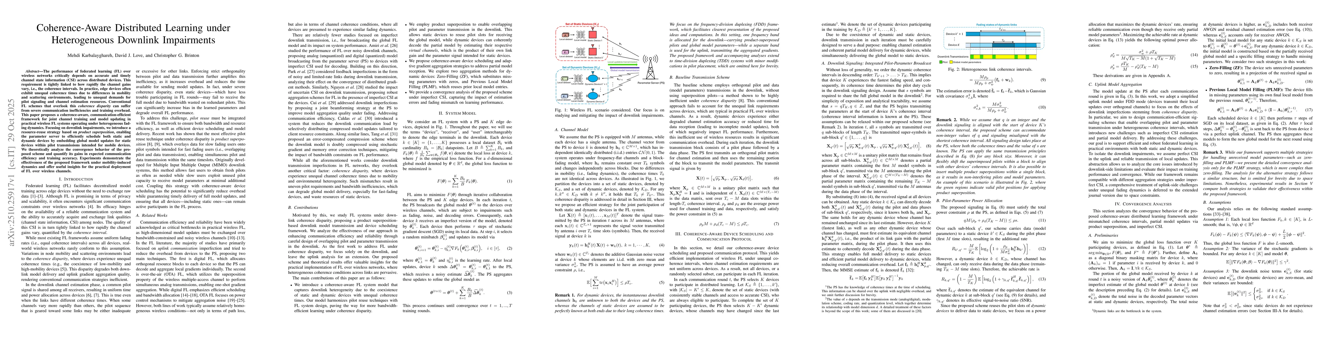 Thumbnail for Coherence-Aware Distributed Learning under Heterogeneous Downlink
  Impairments