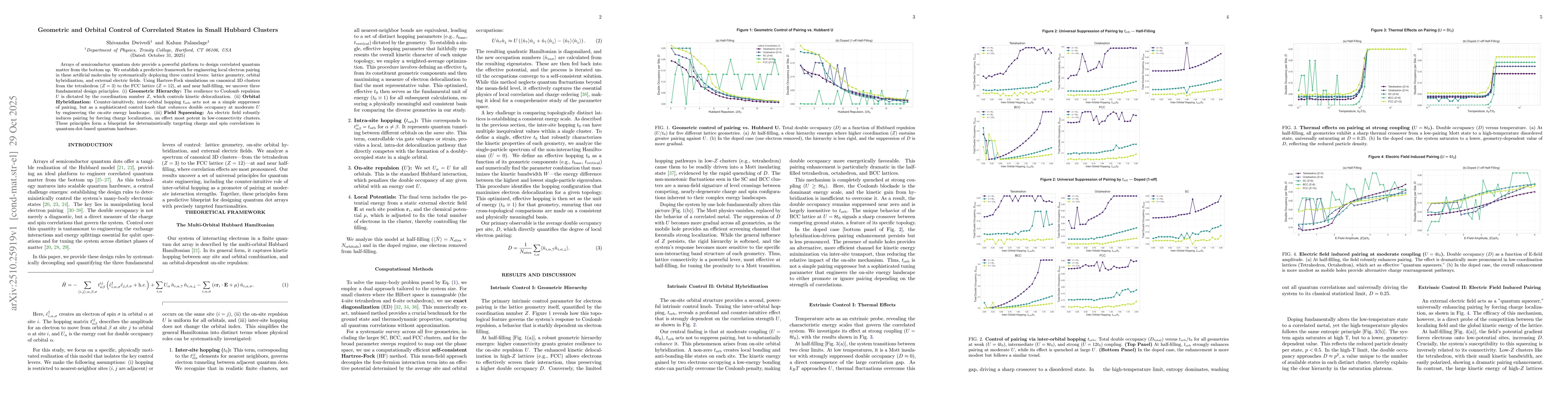 Thumbnail for Geometric and Orbital Control of Correlated States in Small Hubbard
  Clusters