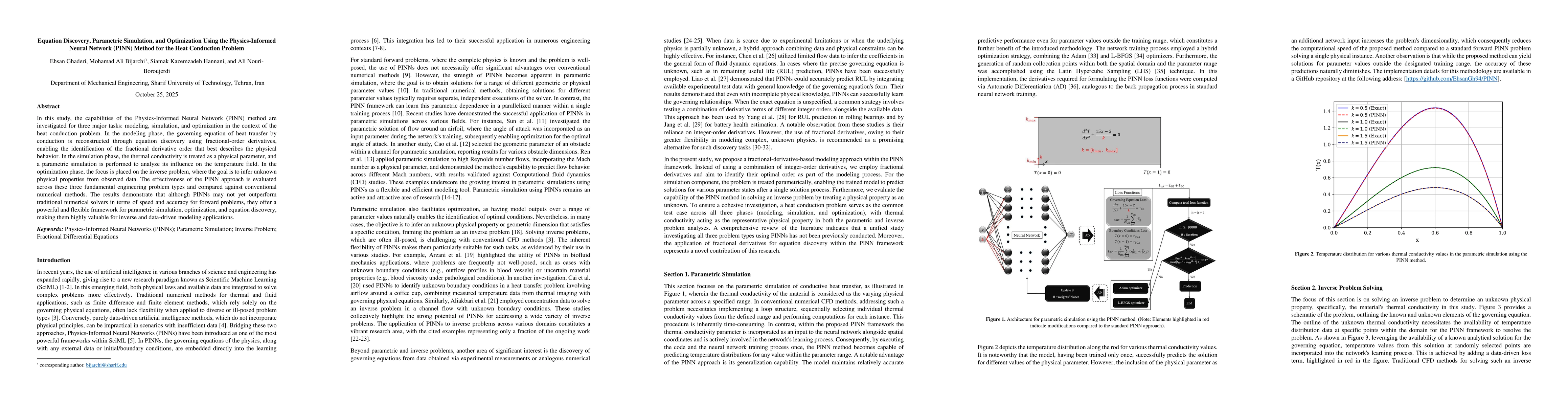 Thumbnail for Equation Discovery, Parametric Simulation, and Optimization Using the
  Physics-Informed Neural Network (PINN) Method for the Heat Conduction Problem