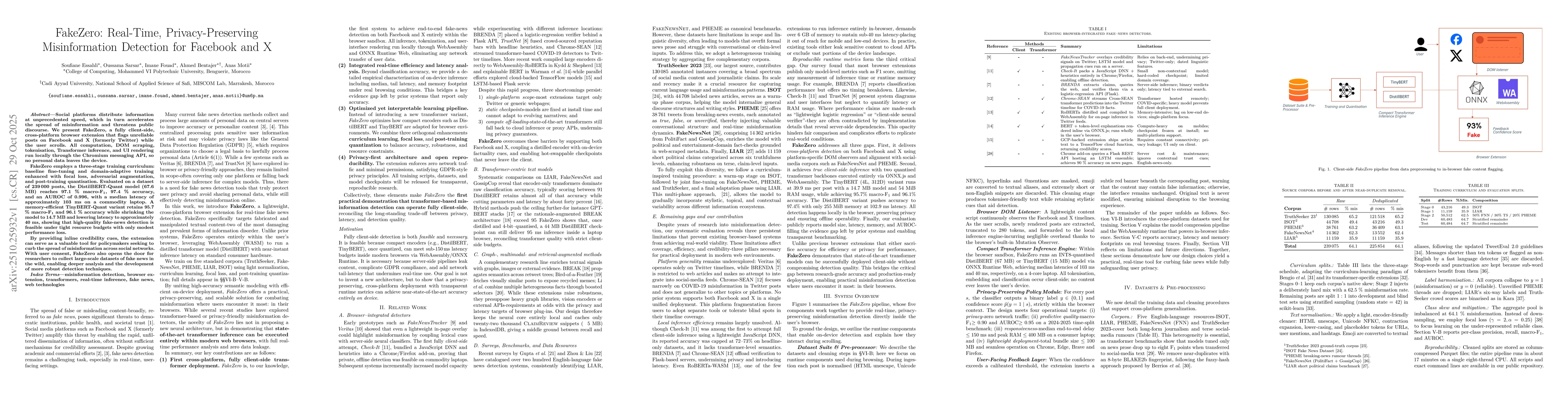 Thumbnail for FakeZero: Real-Time, Privacy-Preserving Misinformation Detection for
  Facebook and X