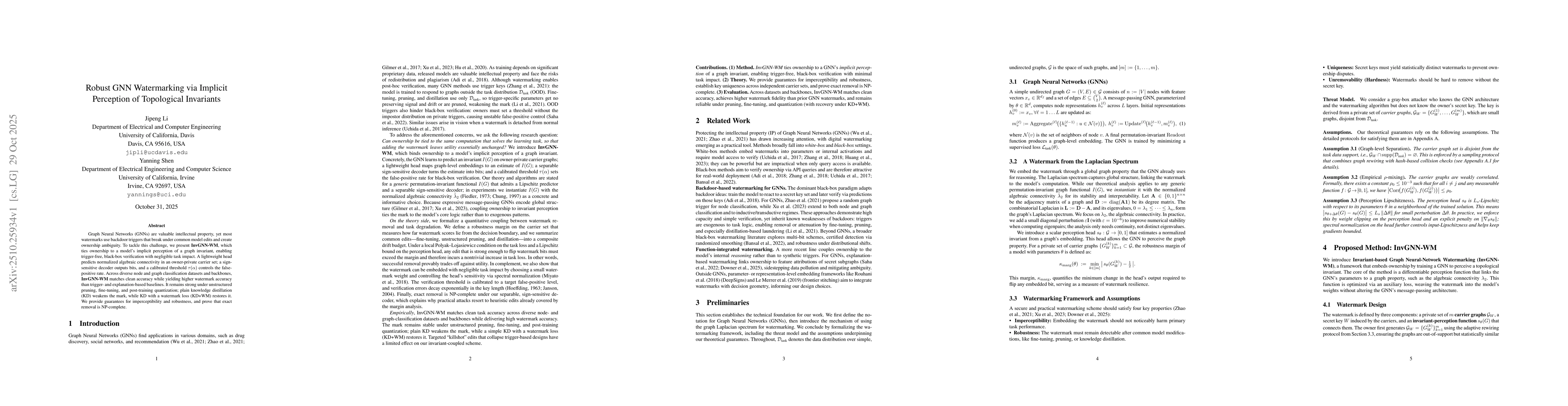 Thumbnail for Robust GNN Watermarking via Implicit Perception of Topological
  Invariants